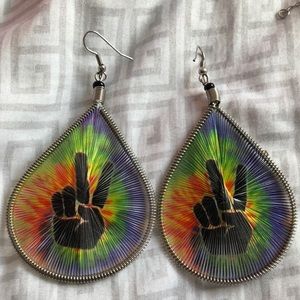 Tie dye peace sign earrings